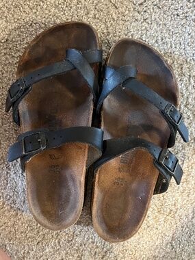 Birkenstock Mayari Women's Black Leather Strap Sandals Comfort Summer Size 36